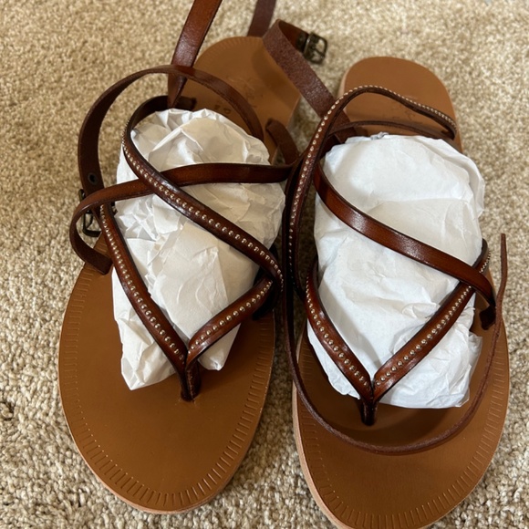 Joie gladiator leather cognac sandals w/silver studs NEW in box size 8.5/9 - Picture 4 of 6